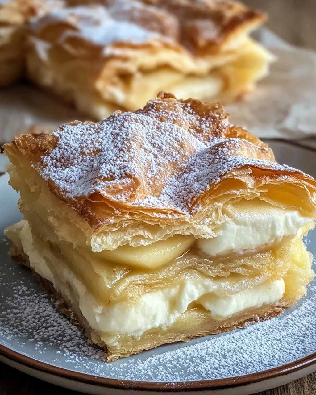 Blätterteigkuchen mit Puddingcreme und Apfel