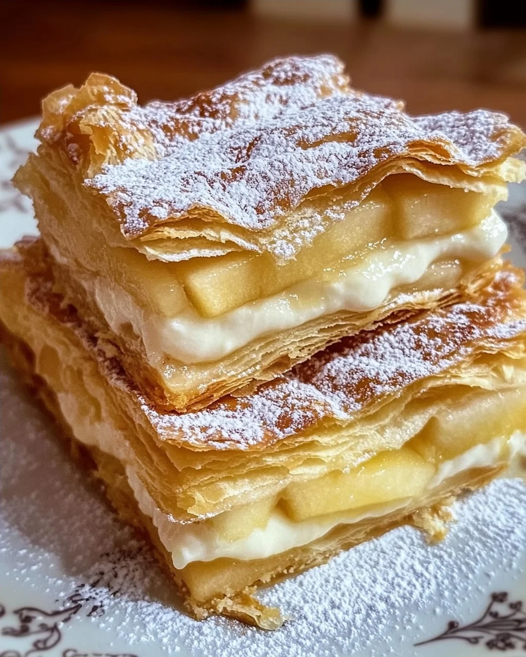 Blätterteigkuchen mit Puddingcreme und Apfel