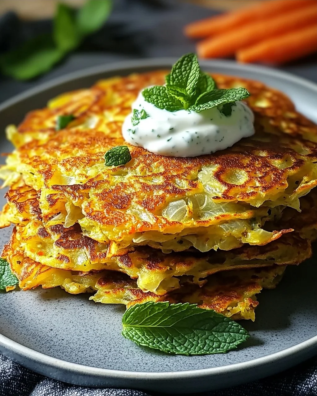 Curry-Spitzkohl-Pfannkuchen mit Minzjoghurt