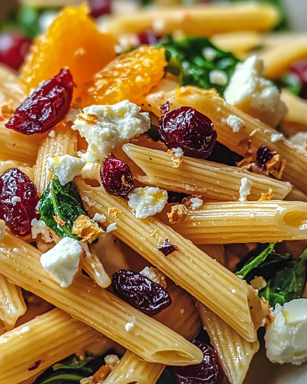 Feta-Cranberry-Penne-Salat mit Orangen-Vinaigrette Rezept