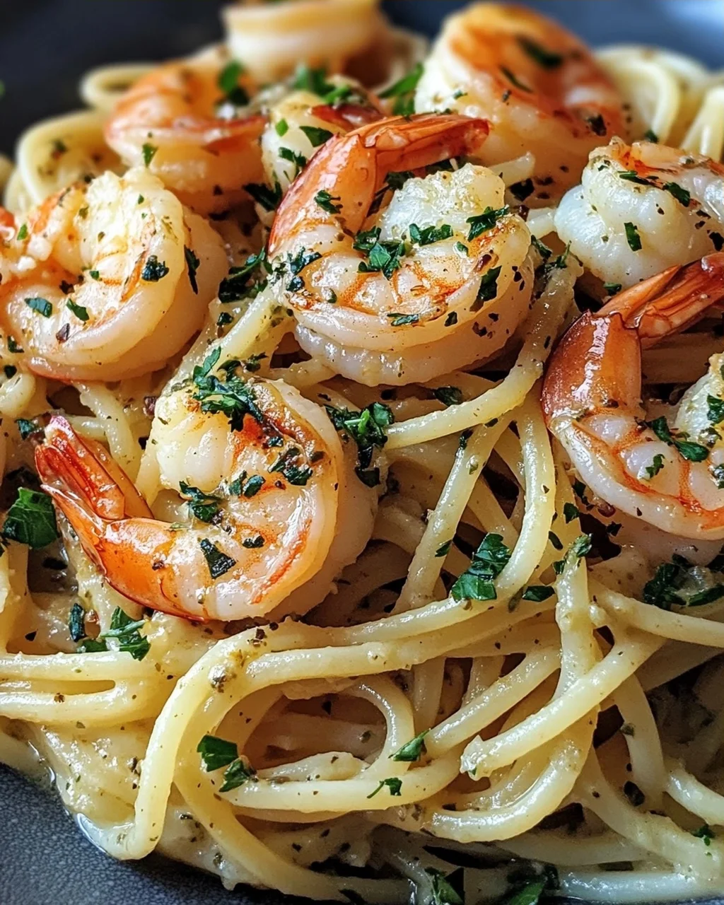 Garnelen Pasta mit Kräuterbutter und Knoblauch