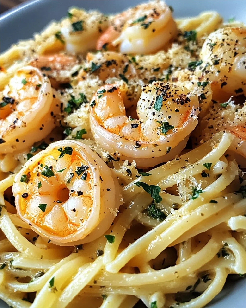 Garnelen Pasta mit Kräuterbutter und Knoblauch