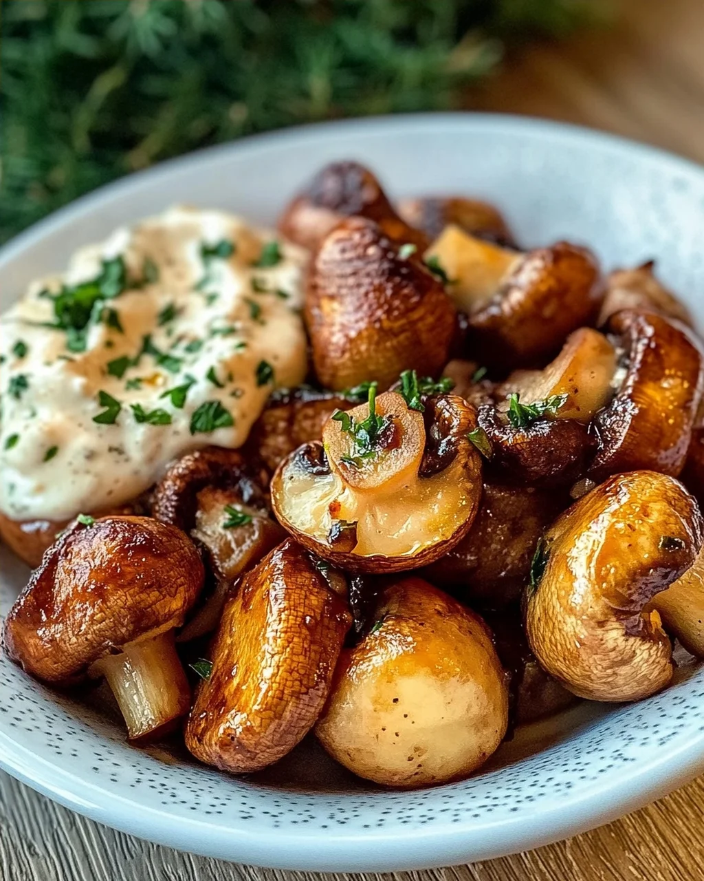 Gebratene Champignons mit Knoblauchdip (Rezept wie vom Weihnachtsmarkt)