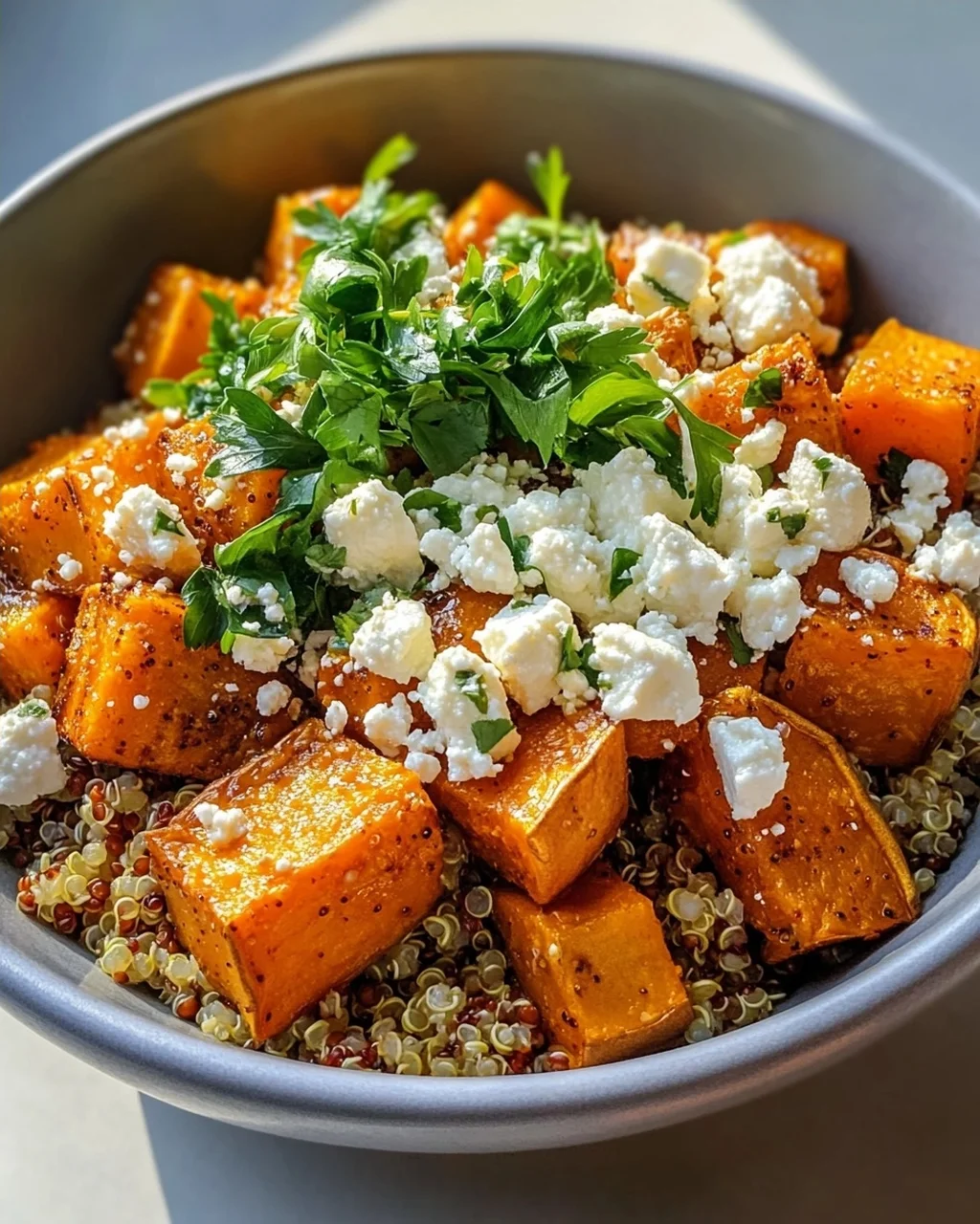 Genieße: Süßkartoffel Quinoa Bowl mit Honig, Feta – So Lecker!