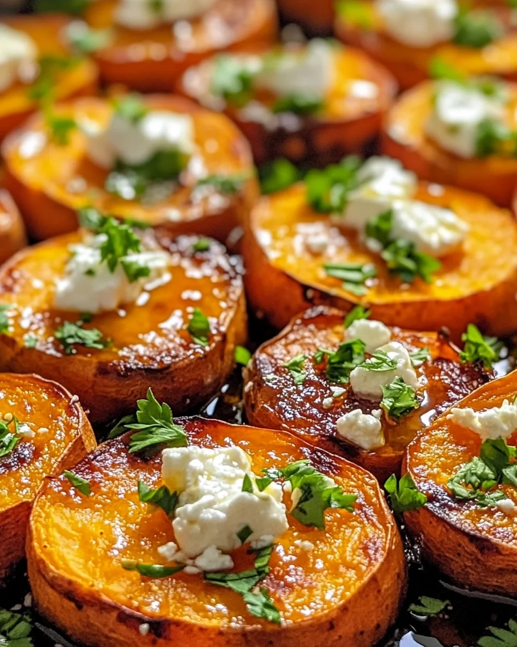 Geröstete Süßkartoffel-Rounds mit Honig-Feta