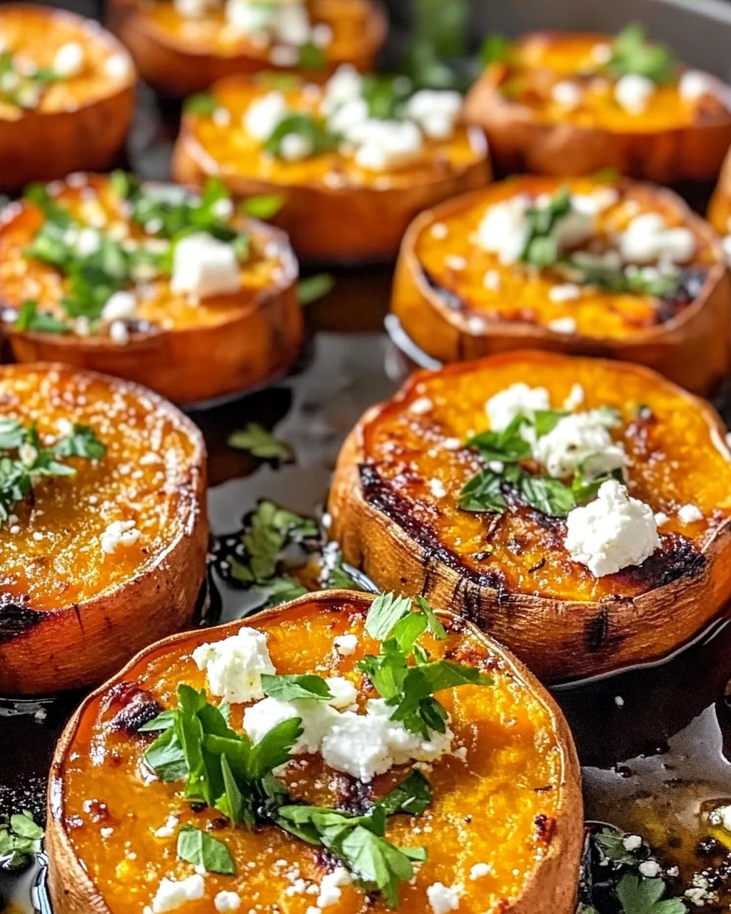 Geröstete Süßkartoffel-Rounds mit Honig-Feta