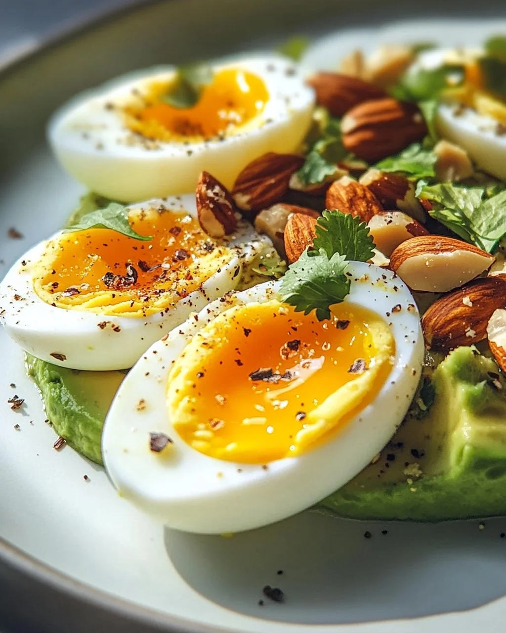 Hartgekochte Eier mit Avocado & Nüssen: Dein Power-Frühstück!