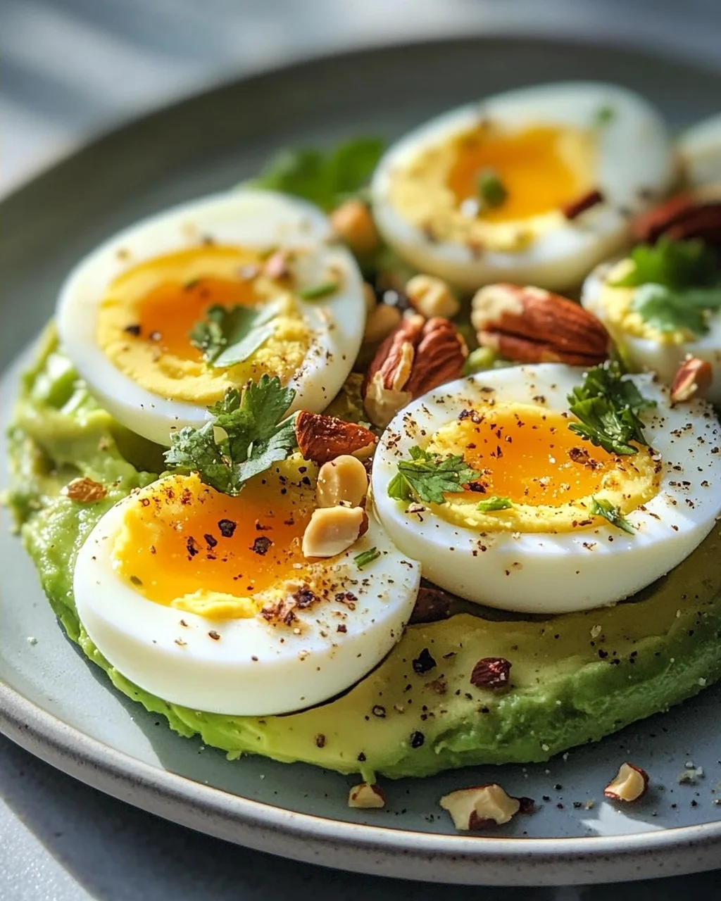 Hartgekochte Eier mit Avocado & Nüssen: Dein Power-Frühstück!