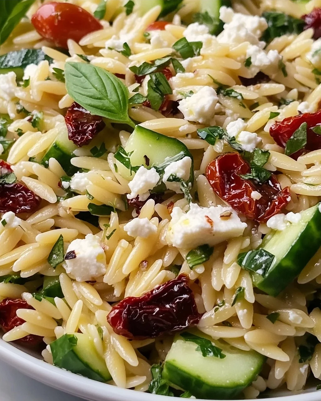 Hausgemachter Orzo Salat mit Feta & Getrockneten Tomaten
