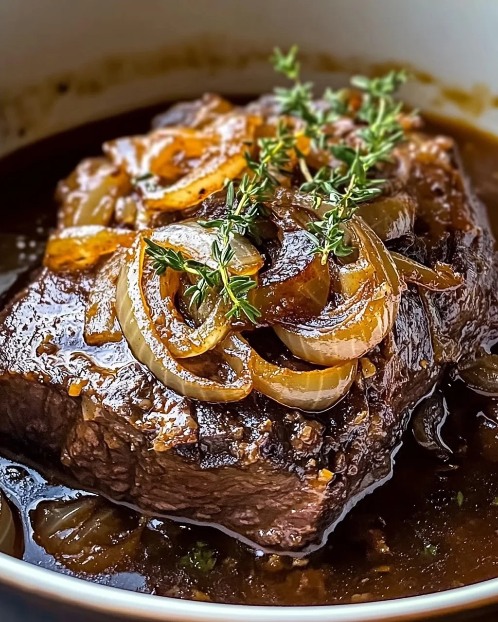 Herzhafter französischer Zwiebel-Rinderbraten für Gemütlichkeit