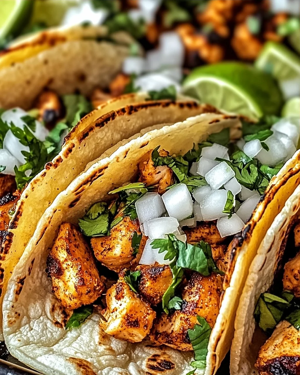 Hühnchen Straßen Tacos mit frischen Toppings