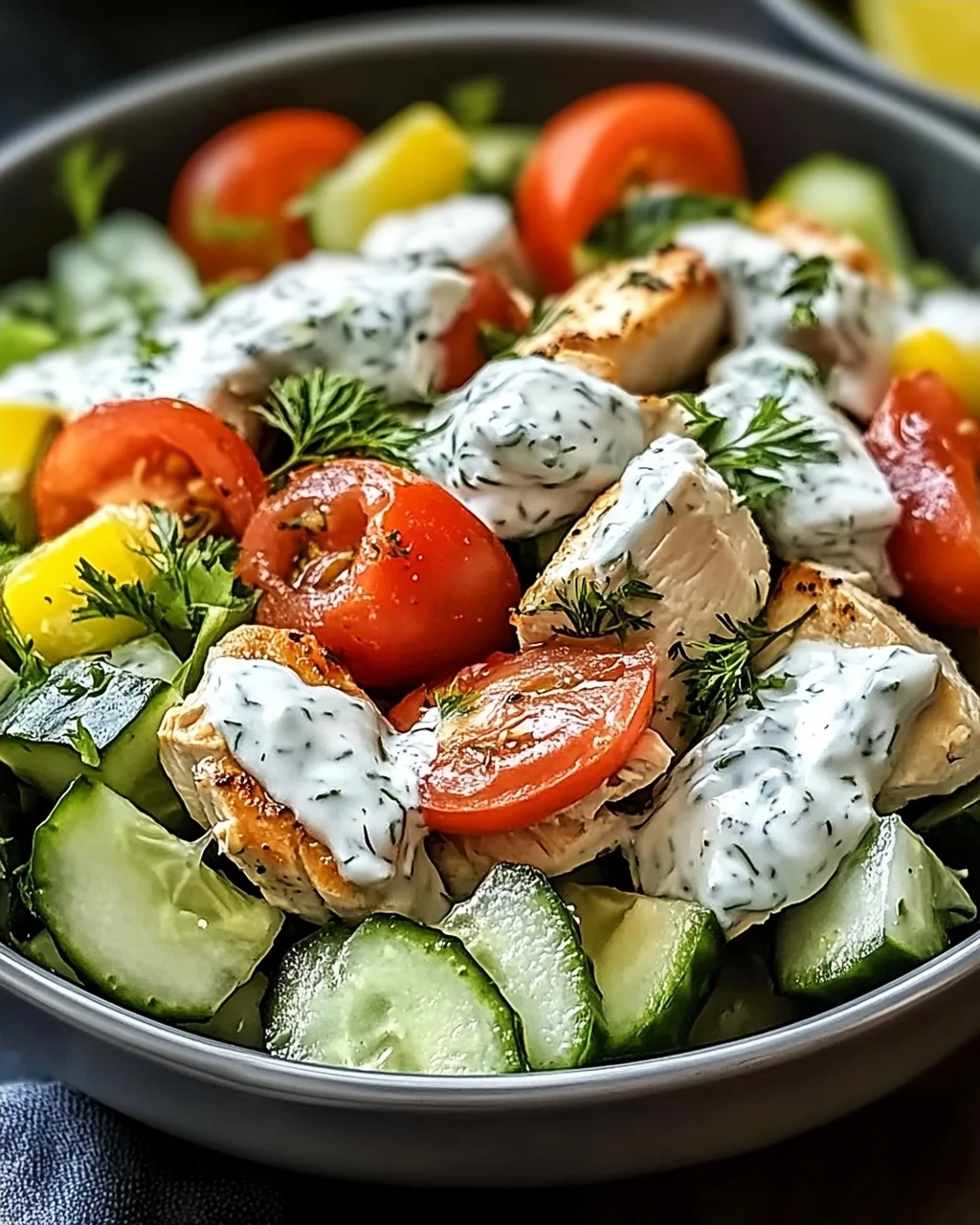 Mediterraner Tzatziki-Hähnchensalat