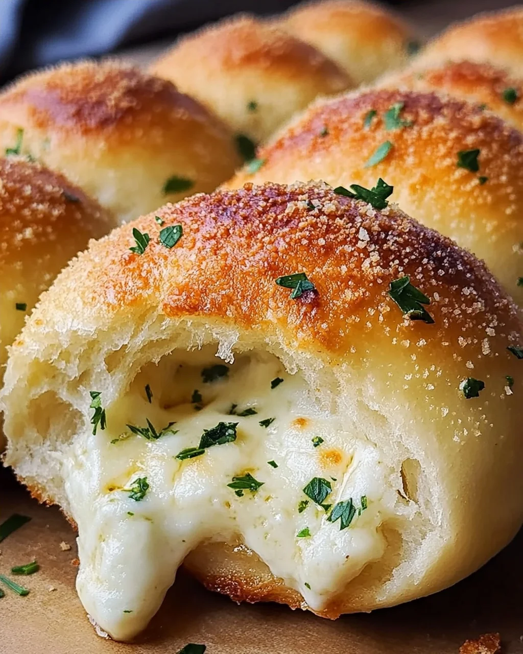 Megalecker Knoblauch Brötchen gefüllt mit Mozzarella Käse