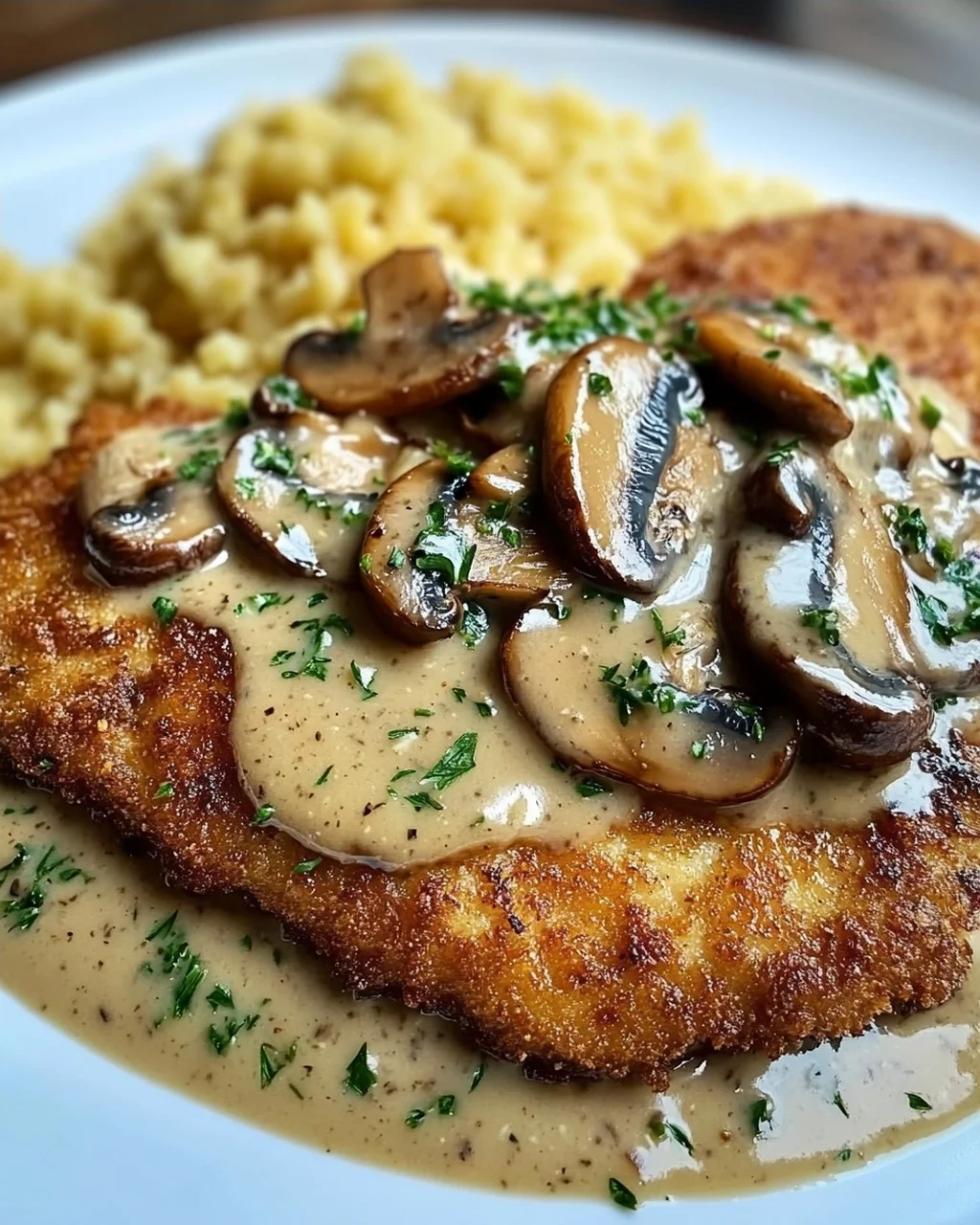 Naturschnitzel in Champignonrahmsauce