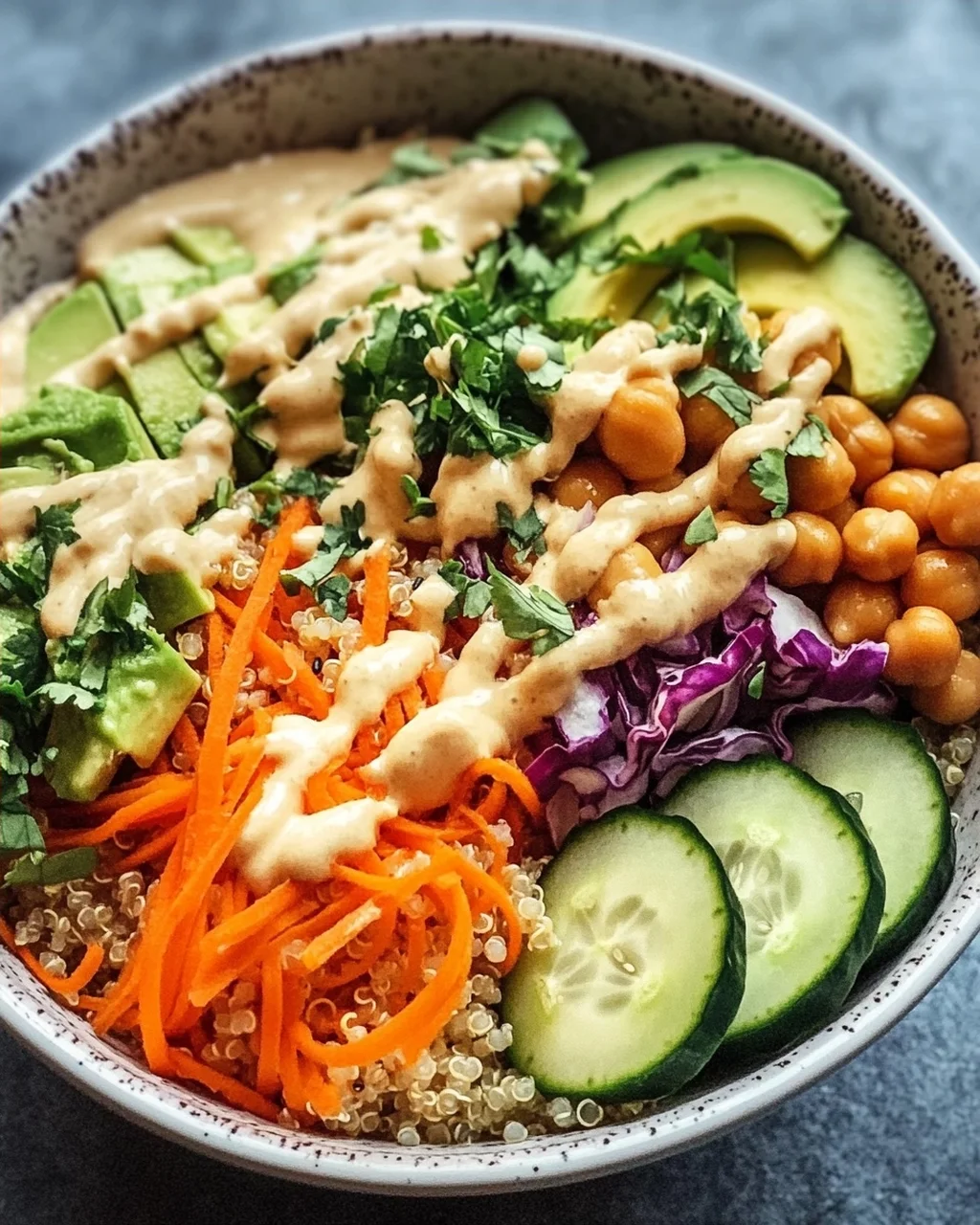 Quinoa-Gemüse-Bowl mit Tahini-Dressing