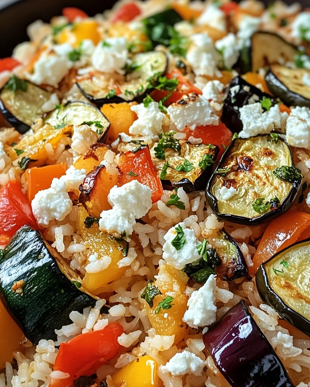 Reis aus dem Ofen mit Feta und Gemüse
