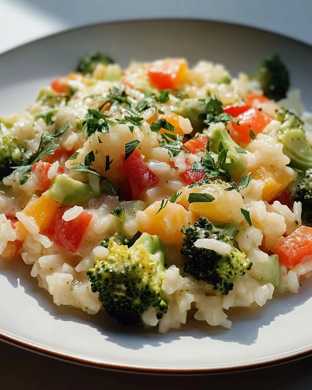 Reis mit Gemüse & Frischkäse-Sauce: Schnell & cremig genießen