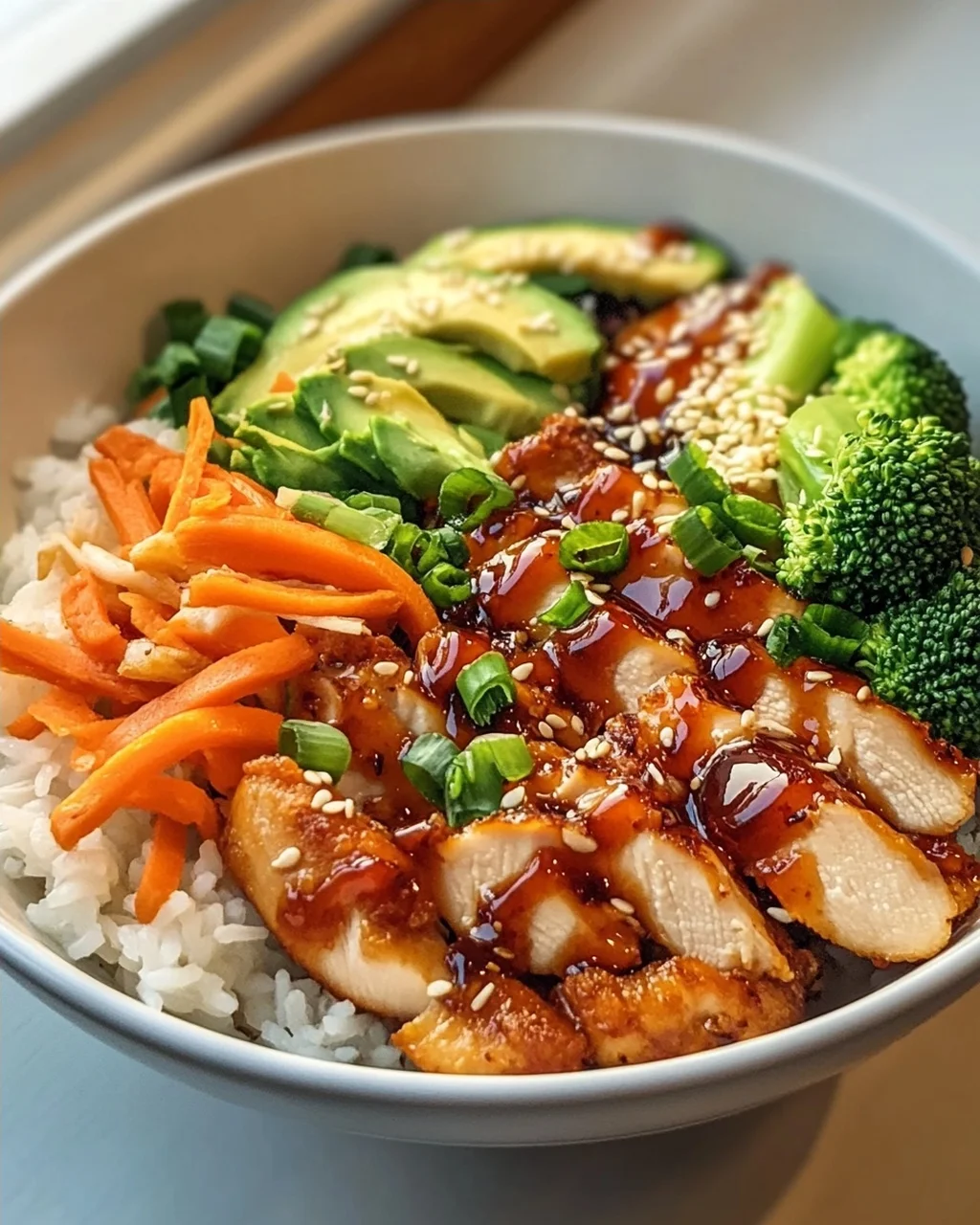 Scharfe Honig-Hähnchen-Bowls aromatisch & Yum Yum Sauce