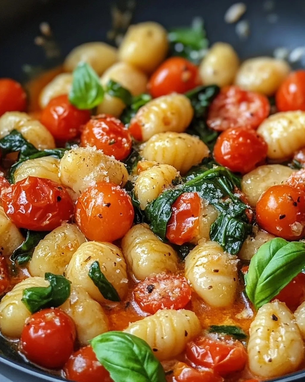 Schnelle Gnocchi Pfanne mit Tomate und Spinat
