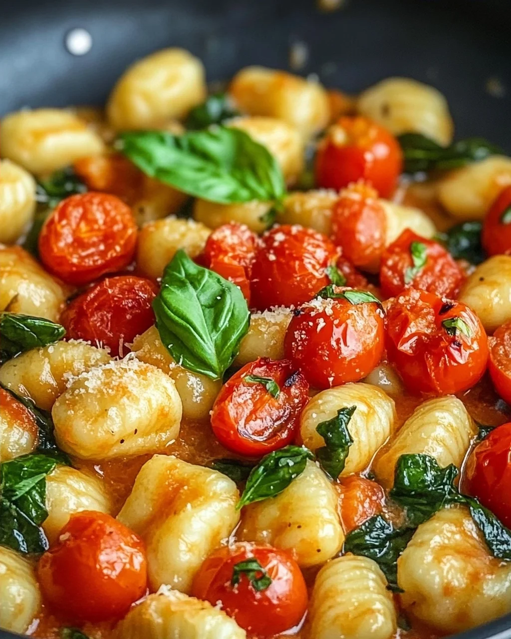 Schnelle Gnocchi Pfanne mit Tomate und Spinat