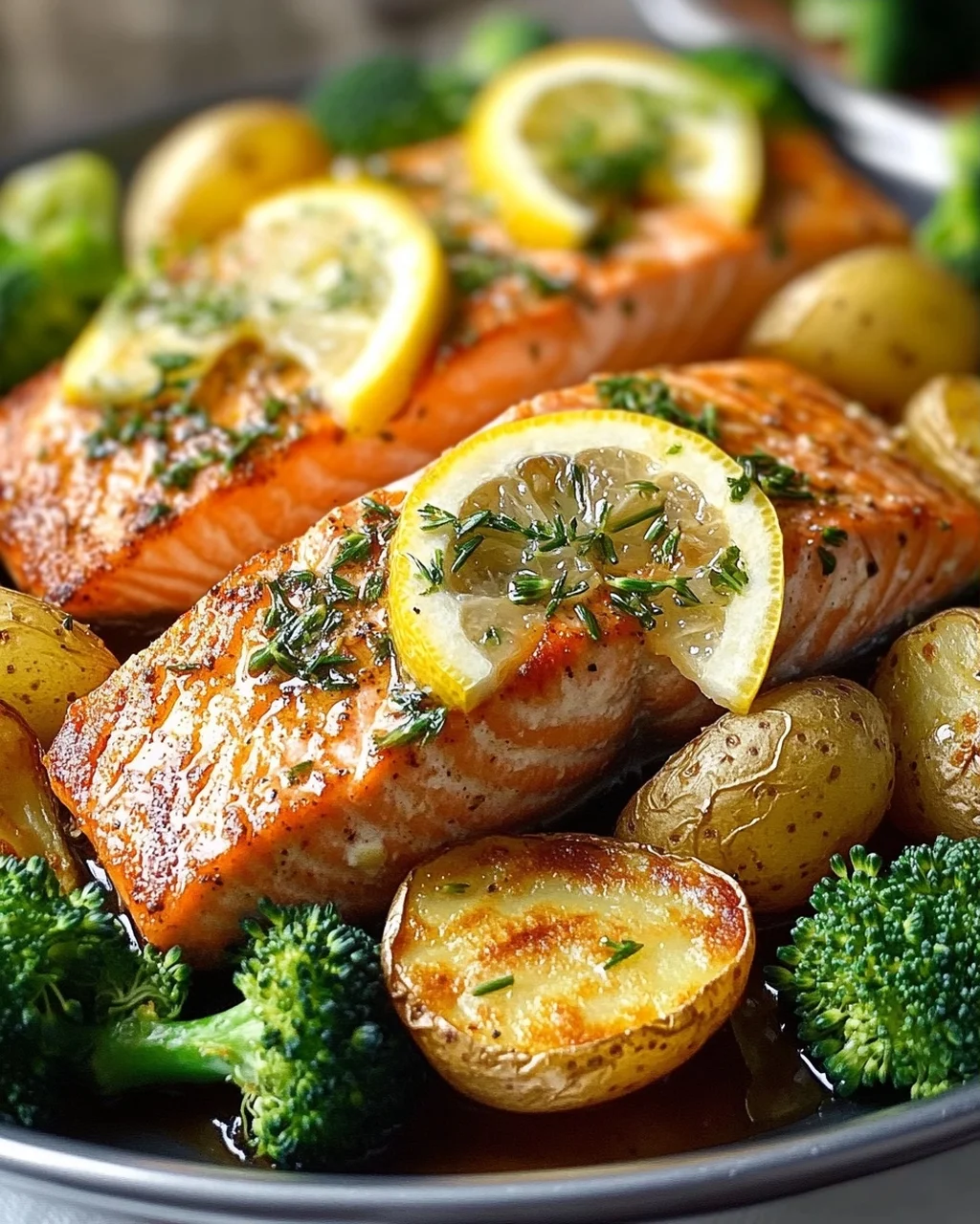 Zitronenbutterlachs mit Knusprigen Kartoffeln und Brokkoli
