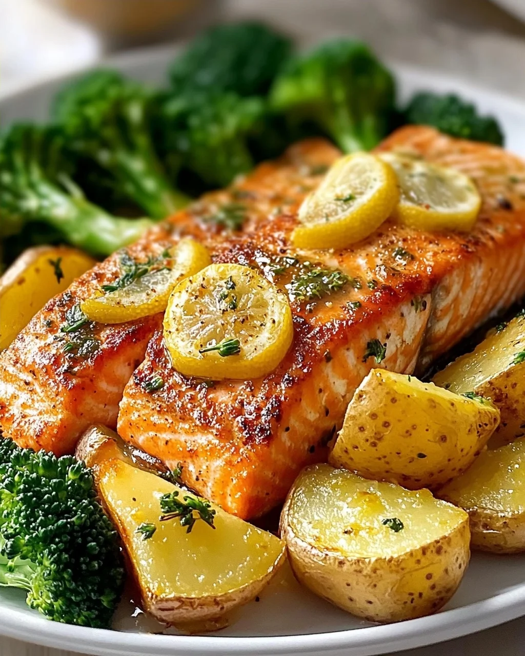 Zitronenbutterlachs mit Knusprigen Kartoffeln und Brokkoli